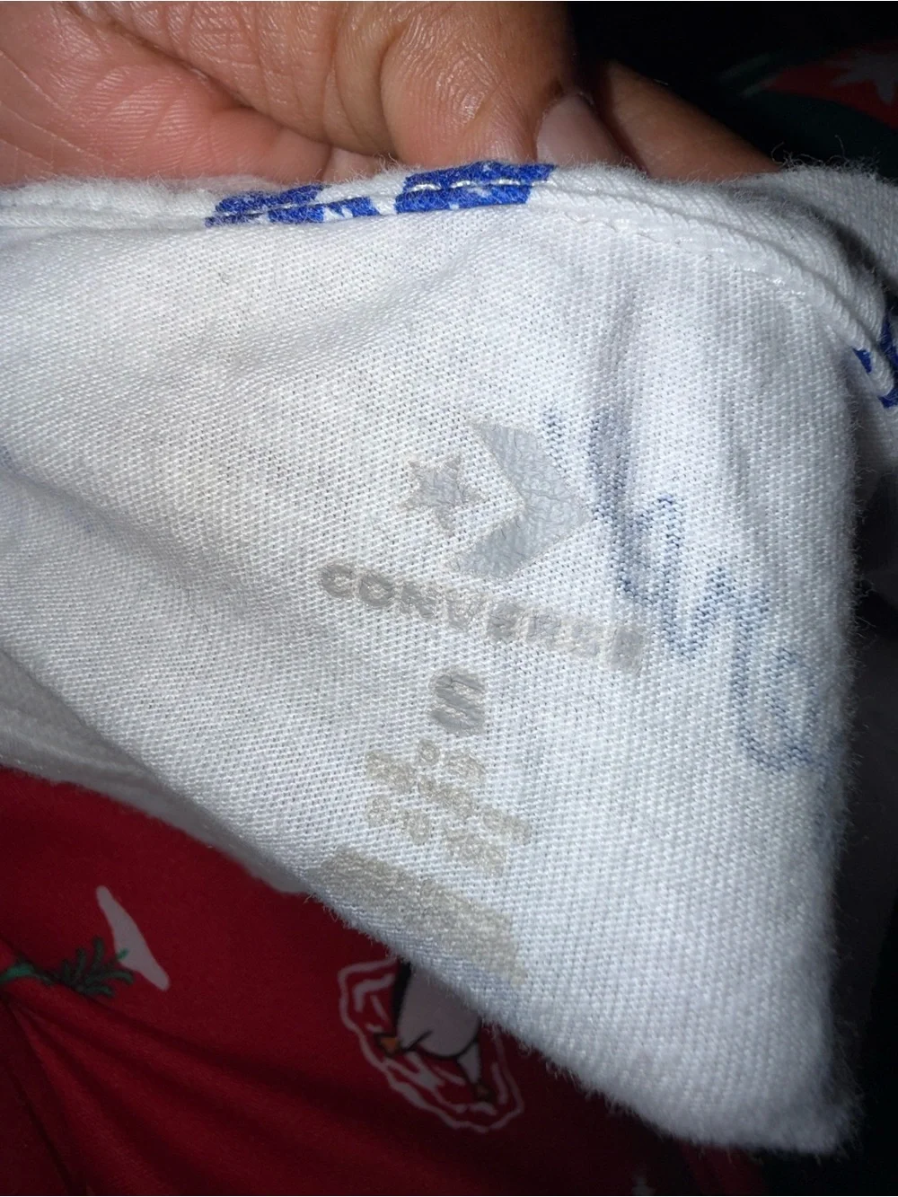 Converse White Tee with Blue Logo Print All-Over size small